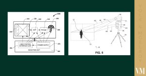 Diagram of a technical system with components like a display, DSP, storage, power supply, and a camera setup on a tripod.
