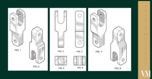 Precise technical diagrams of metal bracket components for engineering projects.